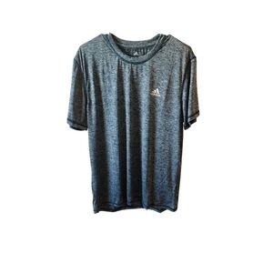 Adidas Mens T-Shirt Heathered Blue Short Sleeve Athletic Training Top‎